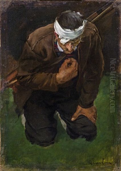 Kniender Bauer, Studie Zum Ave Maria Nach Der Schlacht Am Bergisel Oil Painting by Albin Egger-Lienz