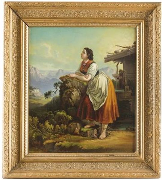 Die Sennerin Auf Der Hochalm Oil Painting by Anton Eggl