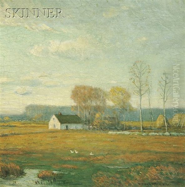Late Afternoon Landscape With Haystacks Oil Painting by Benjamin Osro Eggleston
