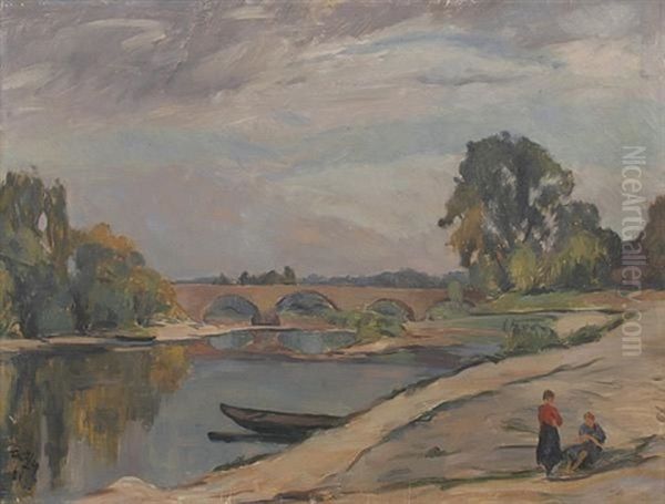 Rheinlandschaft Mit Brucke Oil Painting by Willi Egler