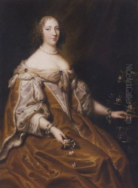Portrait Of A Lady Holding Sprigs Of Jasmine Oil Painting by Justus van Egmont