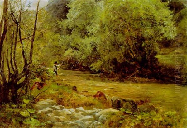 Kleiner Angler Bei Bad Goisern Oil Painting by Marie Egner