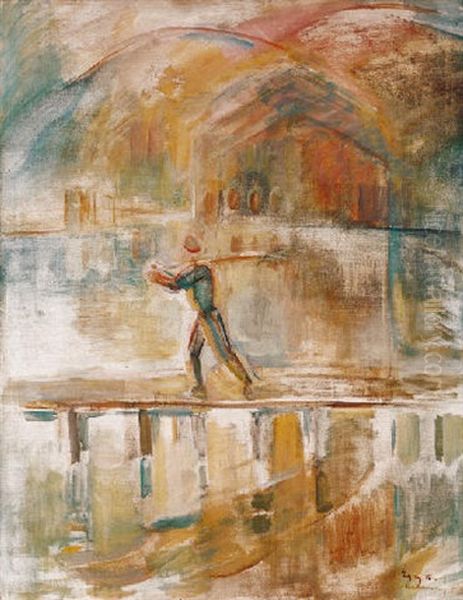 Esti Fenyek, Badacsony (evening Lights, Badacsony) Oil Painting by Jozsef Egry