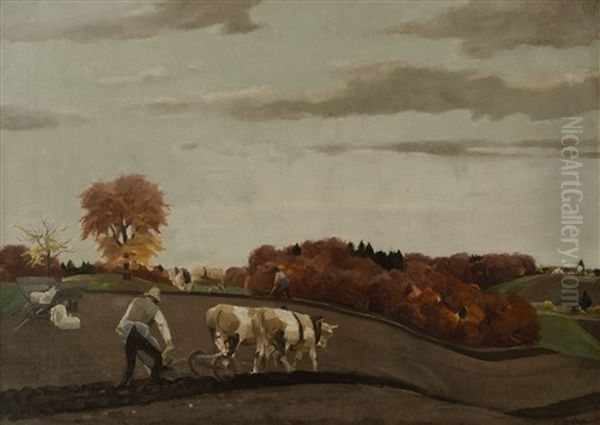Pflugender Bauer Oil Painting by Reinhold Max Eichler