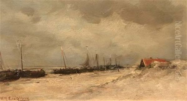 Boats On The Beach Oil Painting by Willem Hendrick Eickelberg