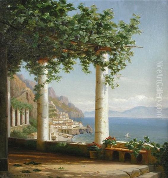 Mediterranean View Oil Painting by Eiler Rasmussen Eilersen