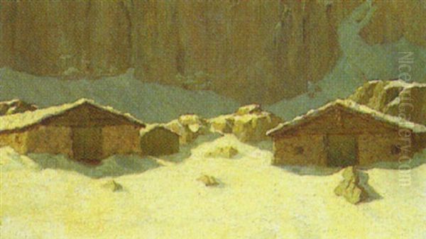 Hauser Im Schnee Oil Painting by Andreas Einberger