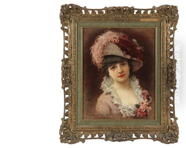 A Parisian Beauty Oil Painting by Emile Eisman-Semenowsky