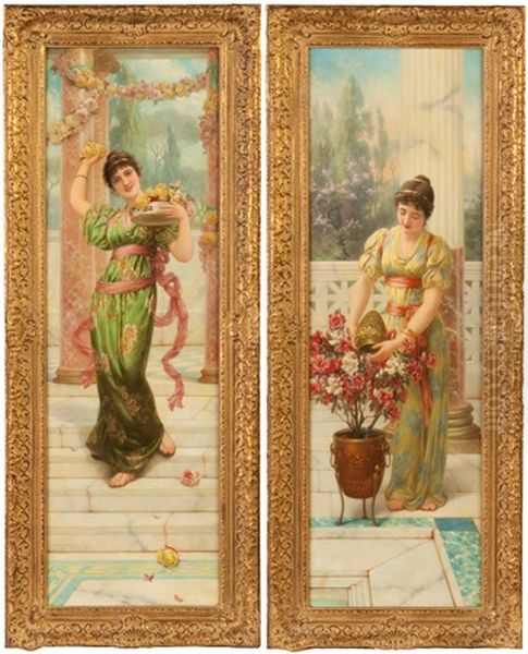 Pair Of Beauties In Courtyards/terraces Oil Painting by Emile Eisman-Semenowsky