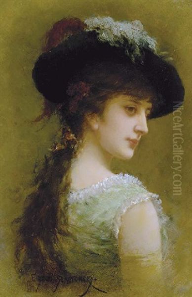The Black Hat Oil Painting by Emile Eisman-Semenowsky