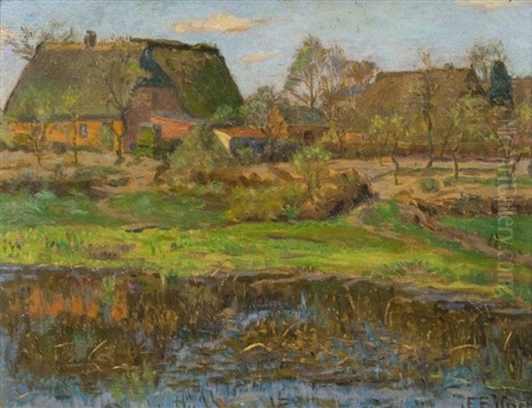 Dorf Hummelsbuttel Oil Painting by Ernst (Wilhelm Heinrich E. ) Eitner