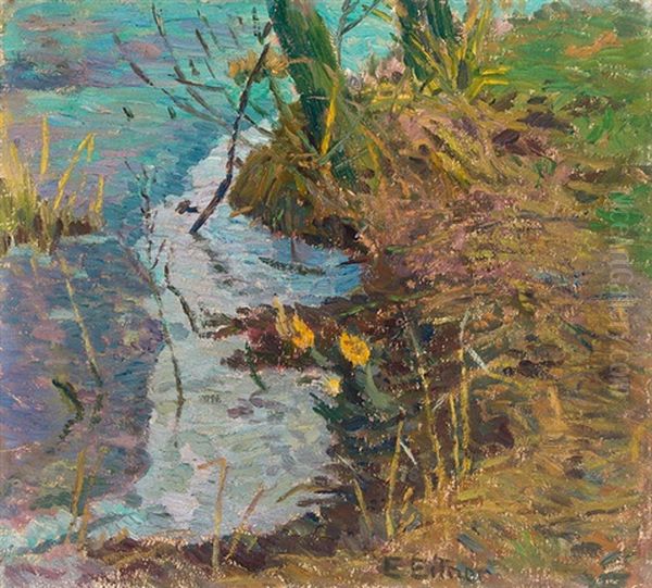 Alsterufer Bei Wellingsbuttel Oil Painting by Ernst (Wilhelm Heinrich E. ) Eitner