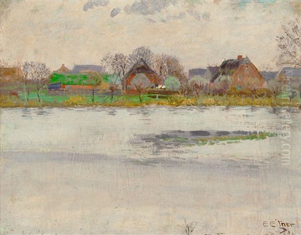 Kleinborstel Mit Uberschwemmter Alster Oil Painting by Ernst (Wilhelm Heinrich E. ) Eitner