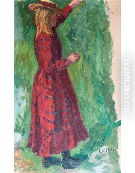 Madchen Im Roten Kleid Oil Painting by Ernst (Wilhelm Heinrich E. ) Eitner
