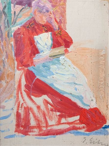 Studie Einer Lesenden Frau Oil Painting by Ernst (Wilhelm Heinrich E. ) Eitner