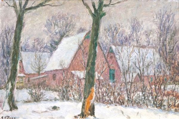 Winter In Hummelsbuttel Oil Painting by Ernst (Wilhelm Heinrich E. ) Eitner