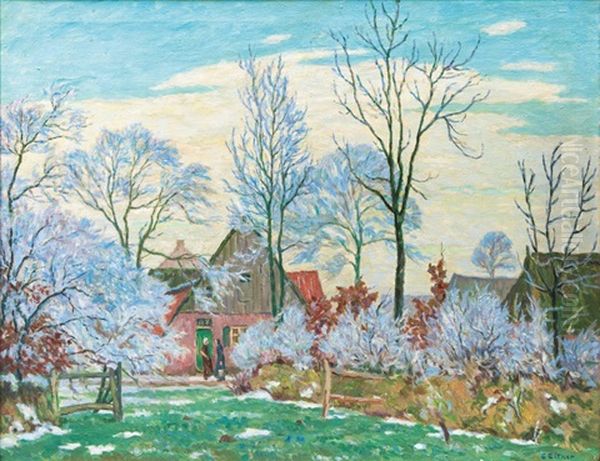 Dorf Im Reif Oil Painting by Ernst (Wilhelm Heinrich E. ) Eitner