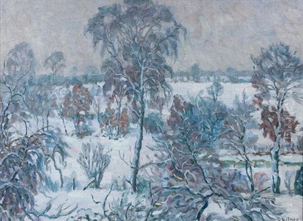 Winter In Hummelsbuttel Oil Painting by Ernst (Wilhelm Heinrich E. ) Eitner