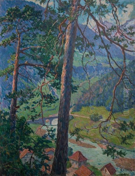 Morning In Amsteg In Switzerland Oil Painting by Ernst (Wilhelm Heinrich E. ) Eitner