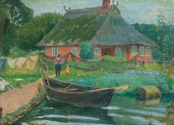 House Of A Fisherman In Lubeck Oil Painting by Ernst (Wilhelm Heinrich E. ) Eitner