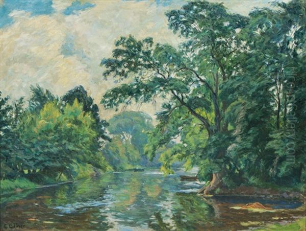 Summer Day By The Alster Oil Painting by Ernst (Wilhelm Heinrich E. ) Eitner