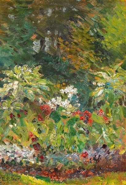 Bluhendes Gartenbeet Oil Painting by Ernst (Wilhelm Heinrich E. ) Eitner
