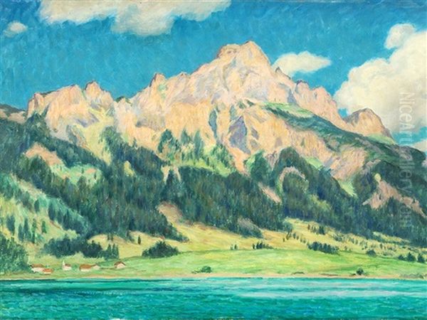 Mountain View Oil Painting by Ernst (Wilhelm Heinrich E. ) Eitner