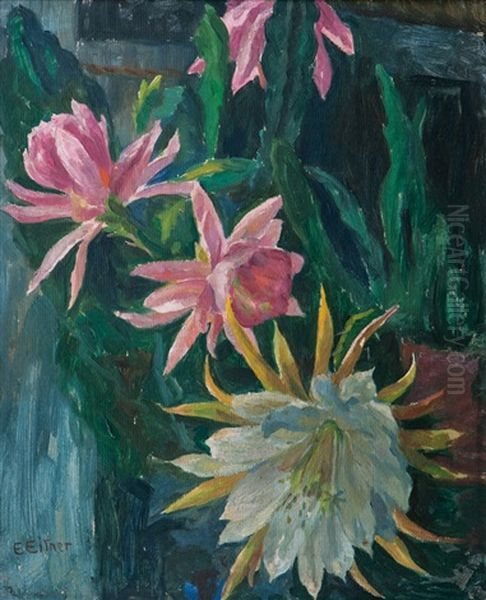 Cactus Flowers Oil Painting by Ernst (Wilhelm Heinrich E. ) Eitner