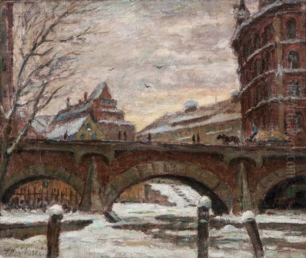 Town Canal, Hamburg Oil Painting by Ernst (Wilhelm Heinrich E. ) Eitner