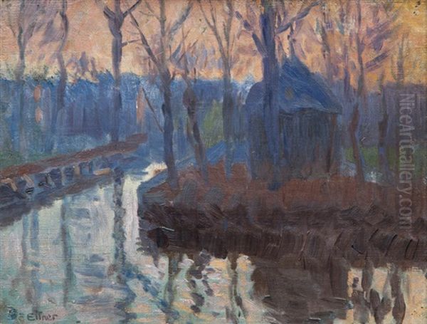 At The Hofwegkanal Oil Painting by Ernst (Wilhelm Heinrich E. ) Eitner