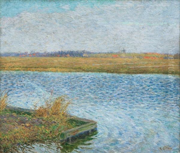 By The River Bille Near Hamburg Oil Painting by Ernst (Wilhelm Heinrich E. ) Eitner
