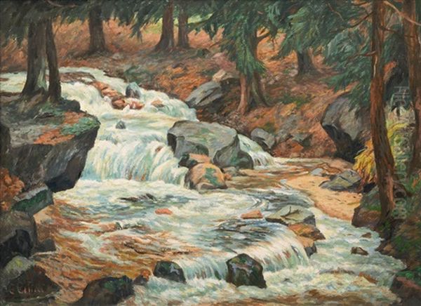 The Bode Waterfall Oil Painting by Ernst (Wilhelm Heinrich E. ) Eitner