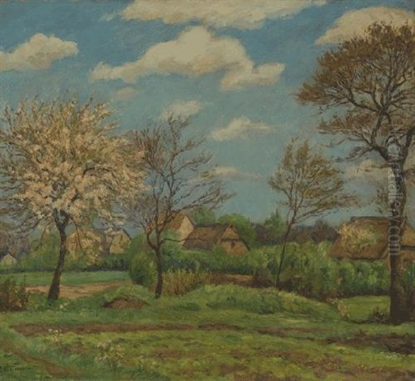 Dorf Im Fruhling Oil Painting by Ernst (Wilhelm Heinrich E. ) Eitner