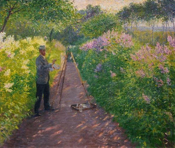 The Artist In The Garden (+ Dune Landscape, Verso) Oil Painting by Ernst (Wilhelm Heinrich E. ) Eitner