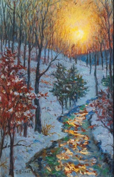 Moonlit Winterly Forest Oil Painting by Ernst (Wilhelm Heinrich E. ) Eitner