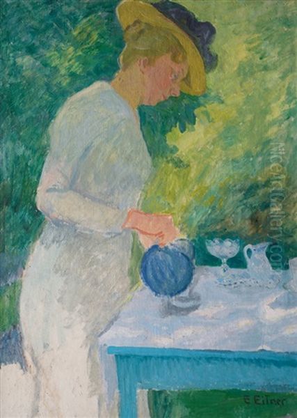 Antonia Eitner In The Garden Oil Painting by Ernst (Wilhelm Heinrich E. ) Eitner