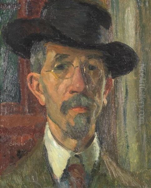 Selbstbildnis Mit Hut Oil Painting by Ernst (Wilhelm Heinrich E. ) Eitner