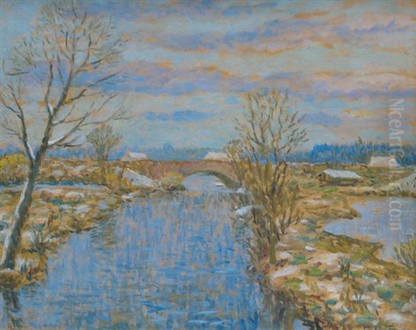 Bridge On The Alster Oil Painting by Ernst (Wilhelm Heinrich E. ) Eitner