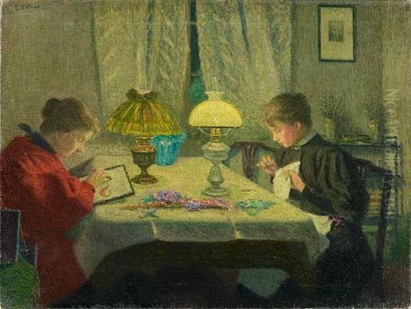 A Stitch In Time Oil Painting by Ernst (Wilhelm Heinrich E. ) Eitner