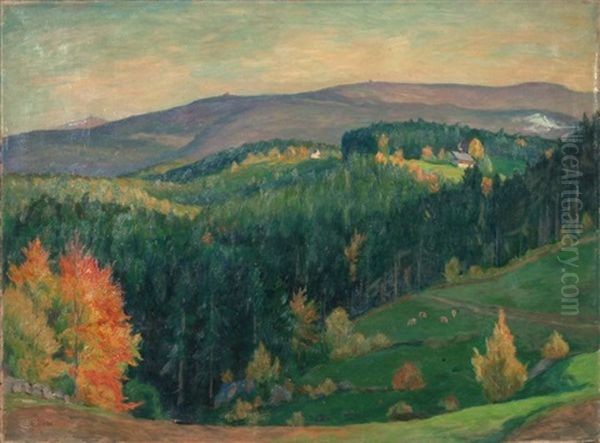 Herbstabend In Hain Oil Painting by Ernst (Wilhelm Heinrich E. ) Eitner