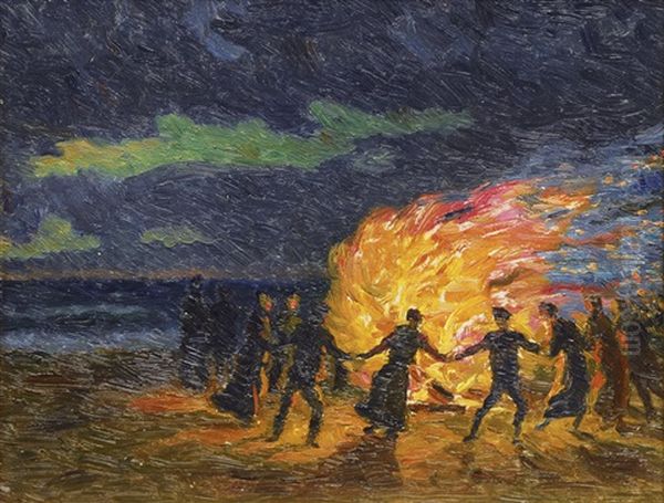 Easter-dance Around A Fire Oil Painting by Ernst (Wilhelm Heinrich E. ) Eitner