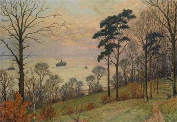 Blick Auf Die Elbe Oil Painting by Ernst (Wilhelm Heinrich E. ) Eitner