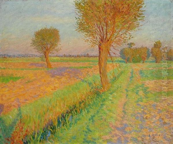 Abend In Den Feldern Von Allermohe Oil Painting by Ernst (Wilhelm Heinrich E. ) Eitner