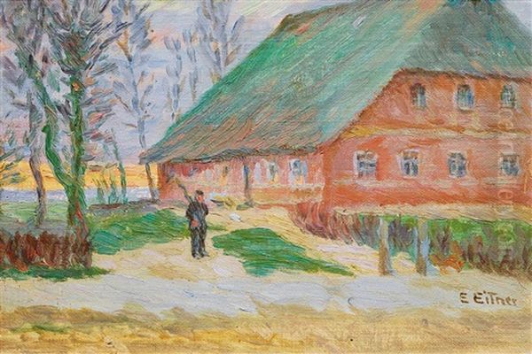 Haus In Hummelsbuttel Oil Painting by Ernst (Wilhelm Heinrich E. ) Eitner