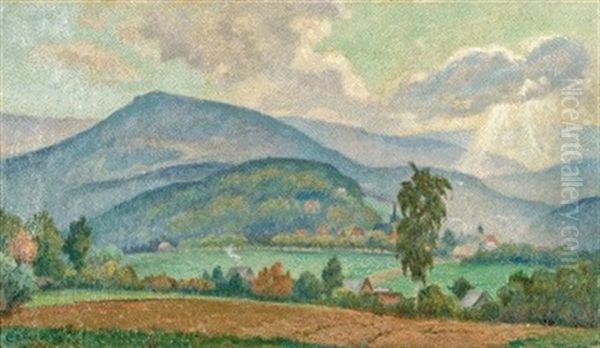 Blick Nach Katlenburger Muhle Und Bruckenberg Oil Painting by Ernst (Wilhelm Heinrich E. ) Eitner