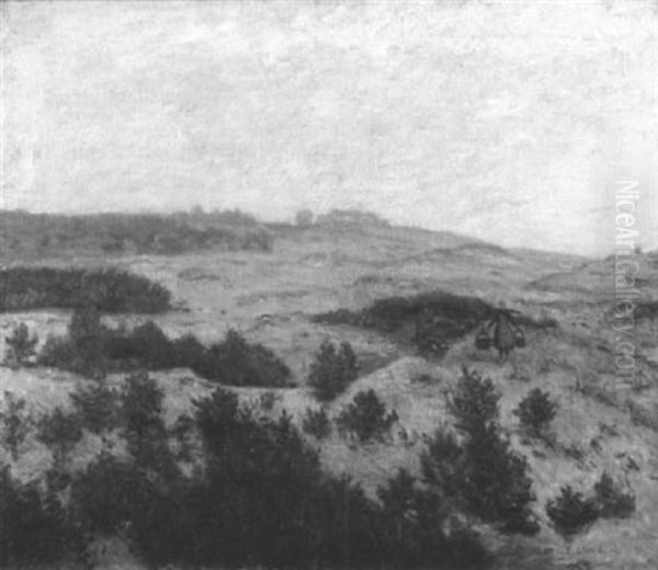 Heidelandschaft Mit Wassertragender Bauerin Oil Painting by Ernst (Wilhelm Heinrich E. ) Eitner