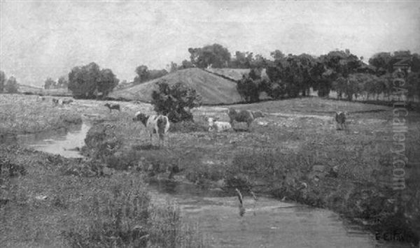 Kuhe In Den Elbwiesen Bei Hamburg Oil Painting by Ernst (Wilhelm Heinrich E. ) Eitner