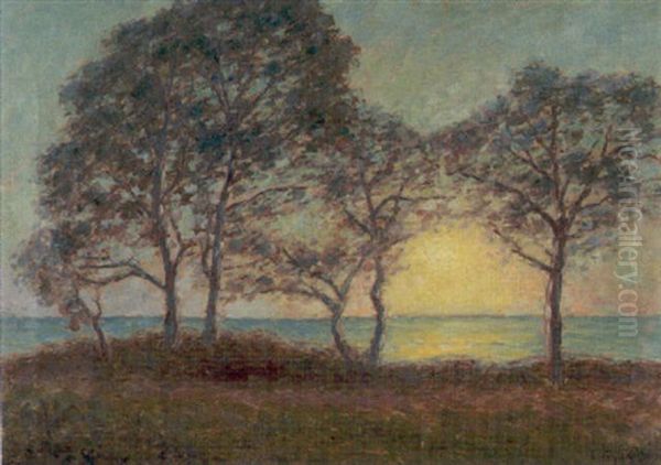 Solbelyst Landskap Oil Painting by Per Ekstroem