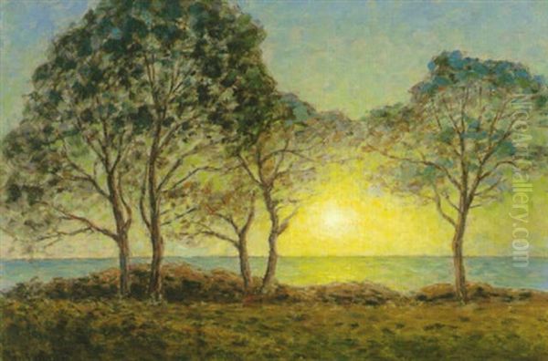 Solnedgang Pa Oland Oil Painting by Per Ekstroem