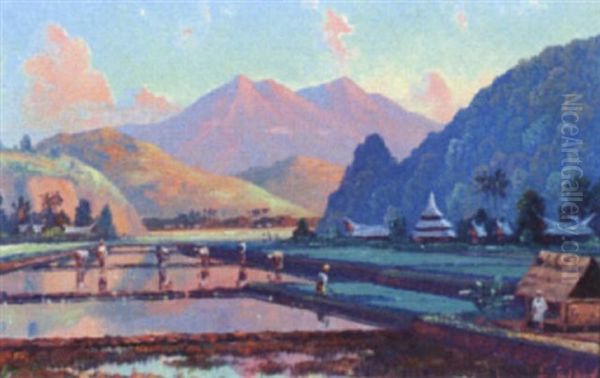 Paddy Fields, Indonesia Oil Painting by Leo Eland